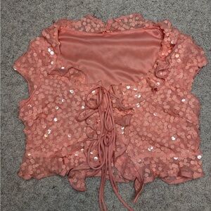 Sequin Ruffle Pink Top